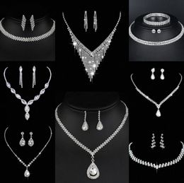 Valuable Lab Diamond Jewellery set Sterling Silver Wedding Necklace Earrings For Women Bridal Engagement Jewellery Gift Q3wh#