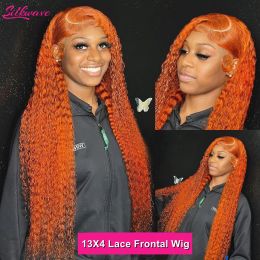 Orange Ginger Human Hair Wigs Deep Wave 13x6 Hd Lace FronLal Wig 13x4 WaLer Wave Lace FronL Coloured Curly Wig For Black Women