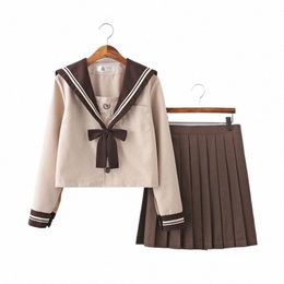 school girl Uniform Japanese Class Navy Sailor School Uniforms Students Clothes For Girls Anime COS Sailor Navy Suit Brown R8im#