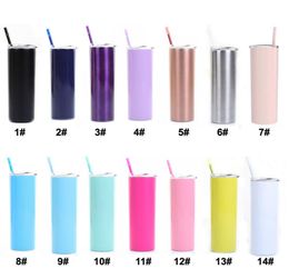 20oz Skinny Tumbler Cups Colourful Stainless steel Vacuum Insulated Straight Slim Bear Coffee Water Mugs Bottle Straws Cups 0012HOM7851232