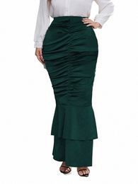 add Elegant Plus Size Women's Pencil Skirts 2022 Autumn Bodyc Folds Hem Tiered Waist Slim Fit Female Ankle-Length Skirt F029 e6Yb#