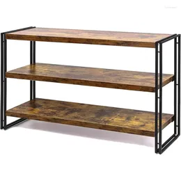 Kitchen Storage Bookshelf 3-Tier Open Bookcase Rustic Wood And Metal Industrial Display Book Shelves Home Office Bedroom Standing Shelf Unit