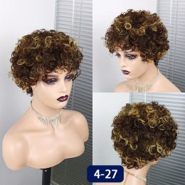 Afro Kinky Curly Short Pixie Cut Wig Cheap Curly Human Hair Wig Water Wave Brazilian Black Colour Wigs for Black Women Remy