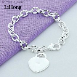 Charm Bracelets New 925 sterling silver heart-shaped pendant lobster clasp suitable for women and mens charming Jewellery giftsQ240330