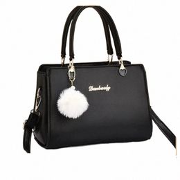 women Plush Ball Decor Handbag Fi Satchel Bag Stylish Purse and Tote Bag PU Leather Top Handle Shoulder Bags u3HW#