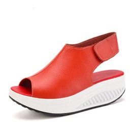 Summer Women Sandals Platform Wedges Leather Swing Peep Toe Casual Shoe Walk Shoes Flats Size 42 peep toe sandals 240327