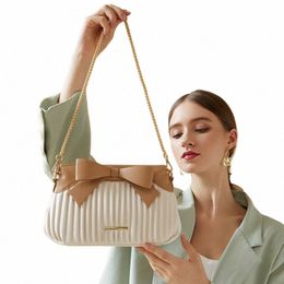 elegant Ladies Purses and Handbags High Quality Pleated PU Leather Women Shoulder Bag with Bowknot Chain Strap Sacos De Ombro F64Z#