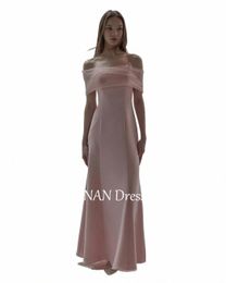 fanan Spaghetti Straps Evening Party Dres Fi Satin Pink Floor Length Korea Wedding Women Formal Gowns Event Prom Gowns N9gs#