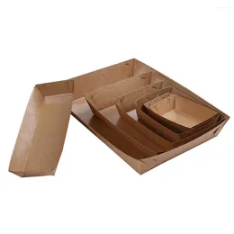 Disposable Dinnerware 5 Pcs Space Saving Open Packing Tray Kraft Paper Cookies Holder Serving Chip