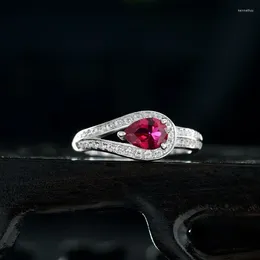 Cluster Rings Fine Jewellery 925 Sterling Silver Ruby Synthetic Gemstone High Carbon Diamond Wedding