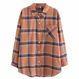 plaid Shirts Women Plus Size Lg Sleeve Butt Down Blouse Fi Casual Plaid Tops Overshirt ouc1558 N3zA#