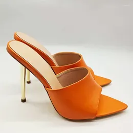 Slippers Orange Women Pointed Toe Zapatillas De Mujer Ladies Slingback Shoes Patent Leather Stiletto High Heels Sapatos Feminino
