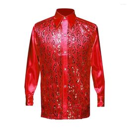 Men's Casual Shirts Solid Colour Men Shirt Luxury Sequins Performance For Wedding Stage Formal Events Long Sleeve Single-breasted