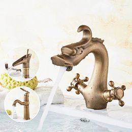 Bathroom Sink Faucets Deck Mounted Brass Antique Vintage Bronze Faucet Brushed And Cold Mixer Tap J16904