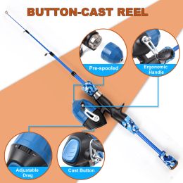 Kids Fishing Pole Telescopic Casting Rod Pole and Reel Combo Full Kit 1.2m/1.5m with Spincast Fishing Reel ,Hooks for Children