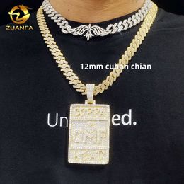 Designer Jewellery hot selling Hip Hop Zuanfa custom iced out pendants fashion hip hop men 925 silver moissanite diamond 2.5inch tall rectangular solid pendant