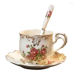 Cups Saucers Porcelain Rose Flower Sea Cup Set 250ml Ceramics Teas And With Spoon Drinking Utensils