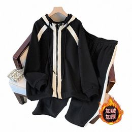 150kg Plus Size Women's Bust 154 Autumn Winter Fleece Cardigan Hooded Sweater Jacket Casual Pants Retro Set 5XL 6XL 7XL 8XL 9XL X1wC#