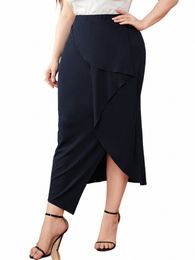 add Elegant plus size wrap hip slit skirt 2024 Hot New 281J#