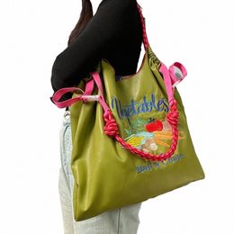 Gestickte Damen-Shop-Tasche, Handtasche, großes Fassungsvermögen, Leder-Tragetasche, praktisch und vielseitig, umweltfreundlich G7Tv#