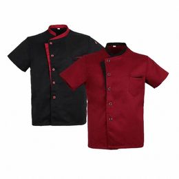 unisex Kitchen Chef Jacket Coat Short Sleeves Shirt Food Service Kitchen Uniform Chef Cook Jacket Hotel Restaurant Cake Costume 731a#