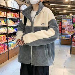 Giacca soffice in pile invernale calda cappotto patchwork con cerniera calda fuzzy per giacche autunnali a autunno streetwear hip hop harajuku 2023 2023