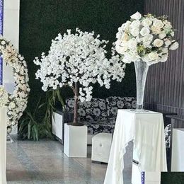 Other Event Party Supplies Artificial Flower Backdrop Pillar Stand Peony Rose Hydrangea Centerpiece Stands Design Aisle Way Background Dhjmh