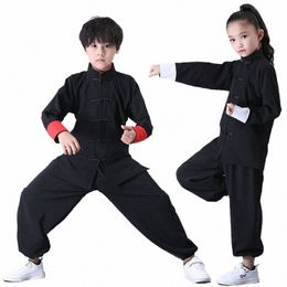 children Kung Fu Uniform Traditial Chinese Clothing For Boys Girls Wushu Costume Top Pants Suit Set Tai Chi Folk stage Outfit F6sj#