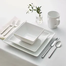 Dinnerware Sets Classic Elegance 16pc Porcelain Square Rim Set