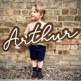 Customized Name Sign Personalized Decorative Wooden Plaque Wedding Nursery Sign Home Decoration Various Colors Font Baby Gifts 240325