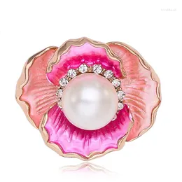 Brooches Fashion Beauty Girls Big Pearl Flower Brooch Bouquet Women Wedding Pins Rhienstone Marriage Broach Female Crystal Broches X0801