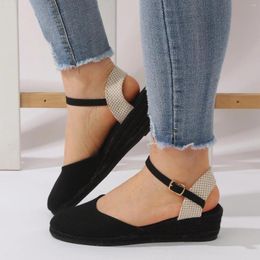 Sandals Soft Sole Wedge Shoes Woman 2024 Trend Classic One-Word Buckle Thick High Heel Ladies Comfortable