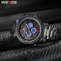 WEIDE Men Business Alarm Chronograph Digital Analog metal case belt Strap Bracelet Quartz Wristwatches Clock Relogio Masculino290i