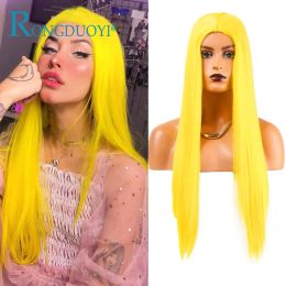 Wigs RONGDUOYI Synthetic Wig Pelucas De Mujer Lolita Blond Yellow Colour Straight Wigs Full Machine Wigs For Women No Lace Wig