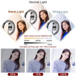 10inch LED Video Ring Light Selfie Lamp With Phone Clip And Tripod Stand For YouTube Live Lighting Shooting Photography Studio