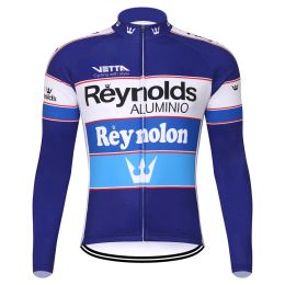 Reynolds Cycling Jersey Long Sleeve Man Retro Bicycles Enduro Quick Thin Dry Bike Downhill Mtb Winter Fleece Clothing Blue