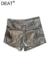 Women's Shorts Short Pants Shiny Sliver Textured High Waist Loose Wide Leg Super 2024 Summer Fashion 11XX1685