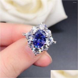 Cluster Rings 2Ct Oval Cut Red Blue Diamond Women Ring Au585 14K White Gold Ruby Sapphire R169 Drop Delivery Otzth