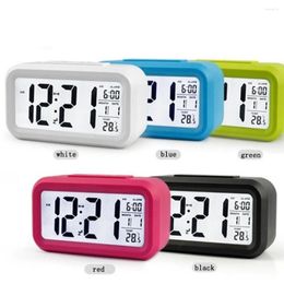 Table Clocks Electric Desktop Alarm Clock Plastic Digital Display LED Data Calendar Battery Operated Home White