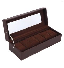 Watch Boxes 6 Slots PU Leather Display Case Glass Topped Jewellery Organiser Brown6228022