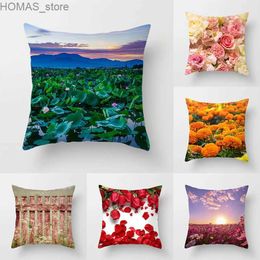 Pillow Lotus Pond Flower Field Floral Print Cover Sofa Bed Head Car Seat Cushion Room Home Decoration Y240401