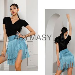 Latin Dance Costumes For Women blue Tassel Fringed Leopard Skirt Sexy Loose Tops Professional Latin Dance Skirts Practice Clothe