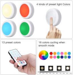 USB Charging LED Puck Lamp Remote Control RGBW 16 Colors LED Under Cabinet Light for Bedroom Closet Stair Wall Lighting Decor