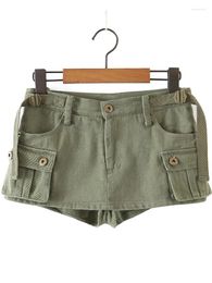 Women's Shorts Women Fashion With Pockets Army Green Front Zipper Cargo Mini Skirts Vintage Mid Waist Female Chic Lady