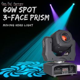 High-Quality New Design Mini Moving Head 60W LED Spot Light With 3 Face Prism Rotating Effect For DJ Party Dacne Floor Wedding