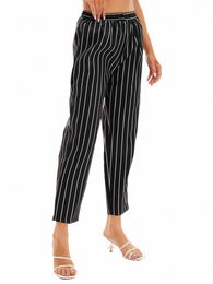 womens Mens Striped Chef Pants Hotel Restaurant Kitchen Uniforms Drawstring Elastic Mid Waist Trousers Bottoms for Food Service G0rQ#