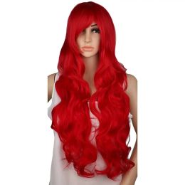 QQXCAIW Synthetic Long Curly Cosplay Wig Costume Party Red Pink Sliver Grey Blonde Black 70 Cm High Temperature Hair Wigs