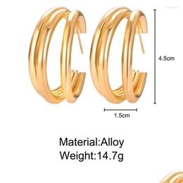 Stud 2024 Earrings Gold Colour C-Shaped Go Anywhere Round Circle For Women Geometric Ear Studs Vintage Brincos Party Jewellery Gift Drop Ot5Xk