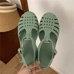 Sandals Women Jelly Shoes Summer Ankle Strap Rubber Soft Sole Non-slip Mom Casual Comfortable Female Footwear 2023 H240328