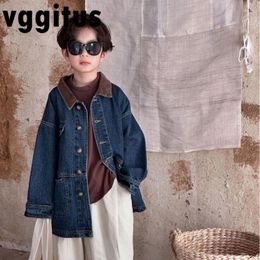 Jackets Korean Style Spring Autumn Kids Girl Boy Jacket Windbreaker Coat Contrasting Colour Long Sleeves Casual Denim Cardigan H3751